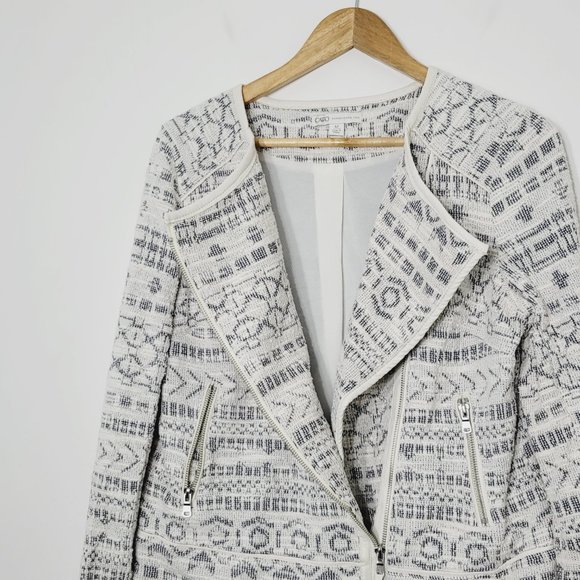 Cato Ivory Gray Textured Blazer Lined Collarless Cotton Blend Professional Sz M - Picture 5 of 9